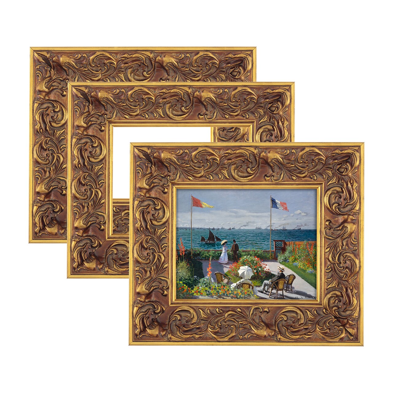 Imperial Frames Kensington Collection 16x20" 3 Pack Antique Gold Baroque Floral Wood Frame, Hand-Finished, Museum-Quality Open Back Frame for 5/8 Deep Canvas & Panels